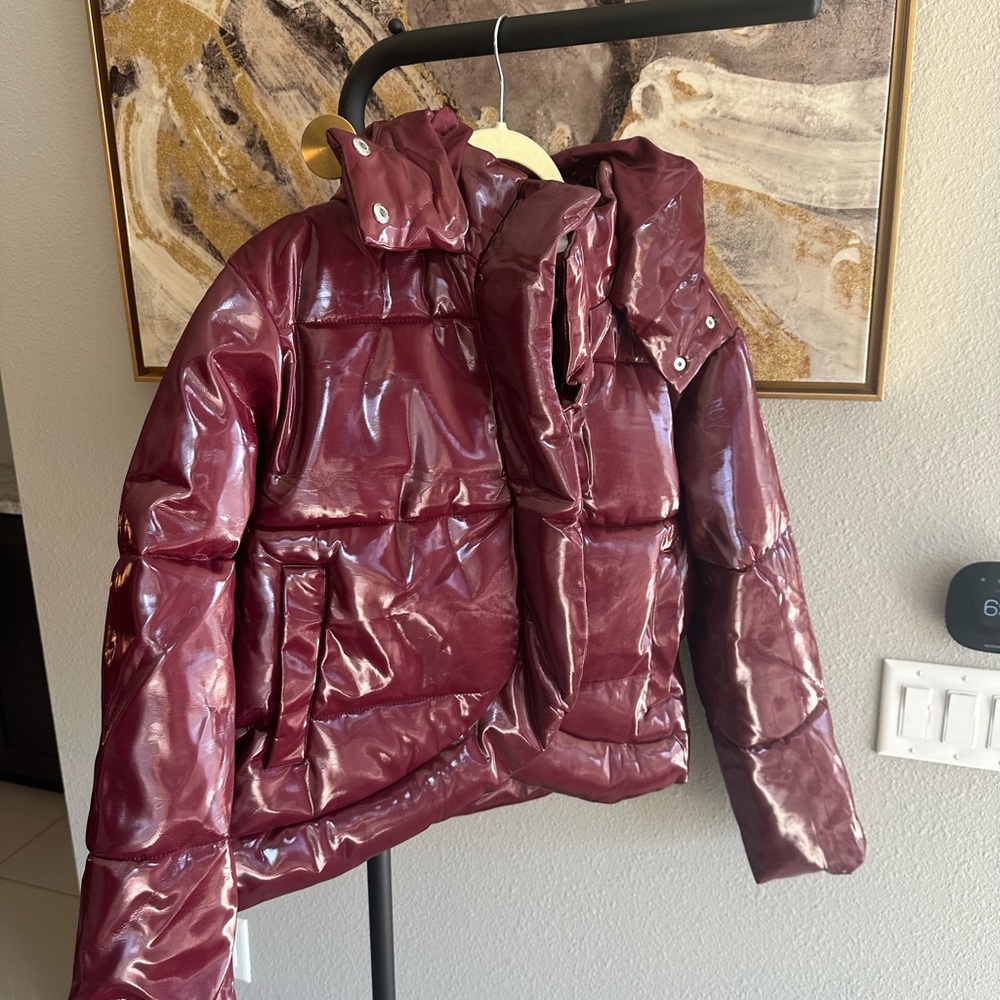 Collusion high shine hooded puffer